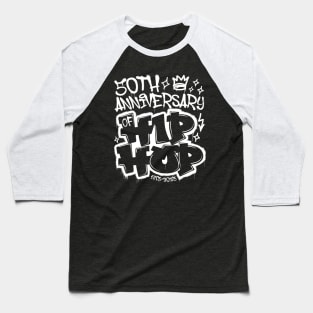 50 Years Hip Hop Vinyl Retro Graffiti 50th Anniversary Black White Baseball T-Shirt